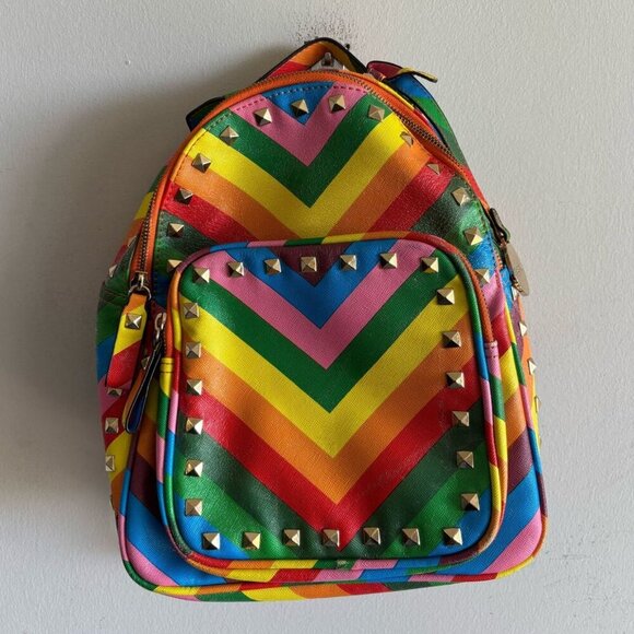 Tropea Women Faux Leather Rainbow Design Backpack Multi Color 10x6 - Picture 1 of 13